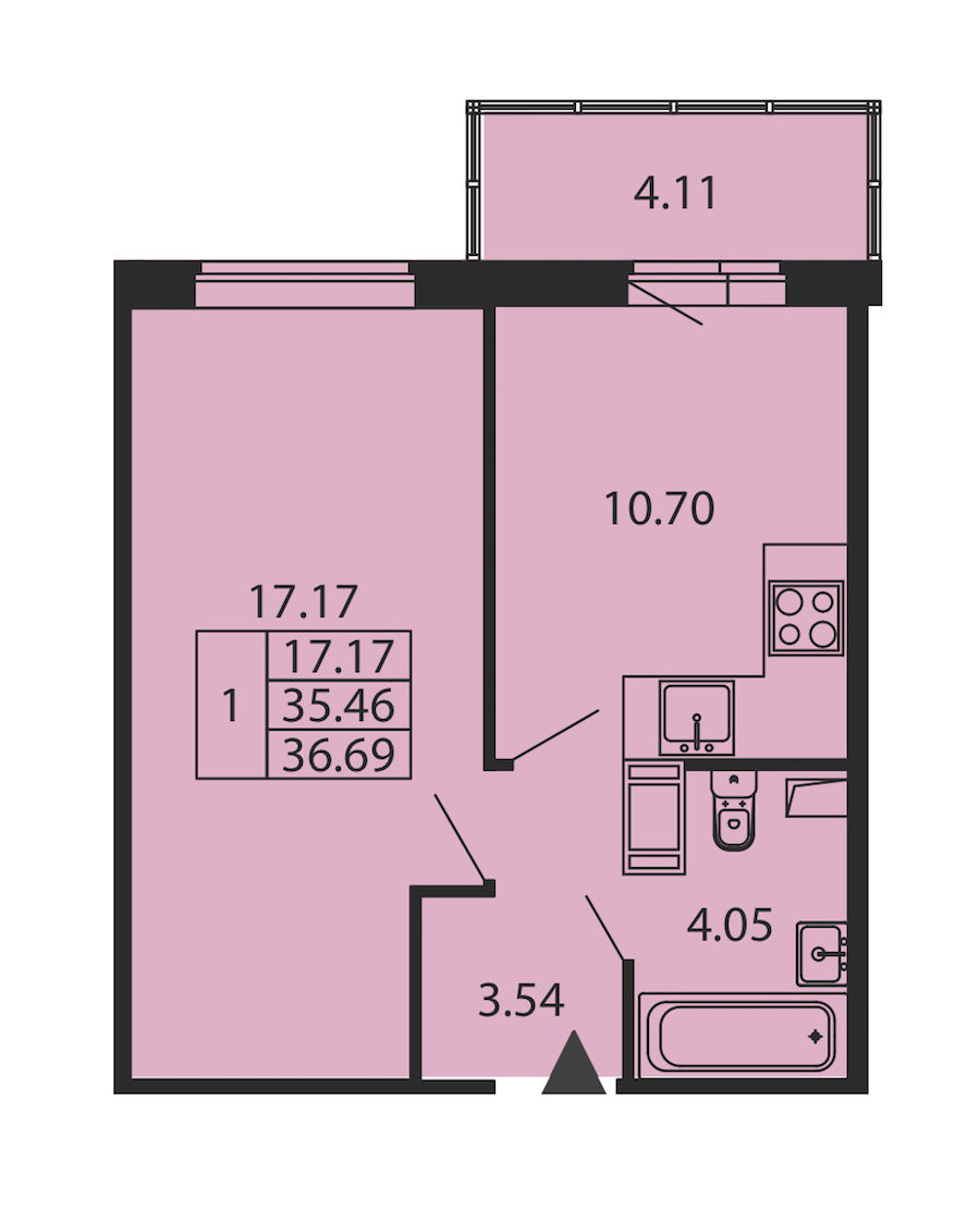 1-комнатная квартира 35.46 м², 12/12 эт., ЖК «Полис ЛАВрики»